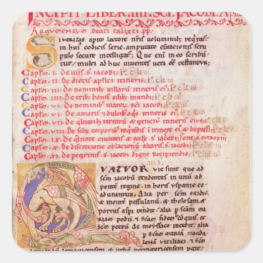 Historisierte erste "Q" mit drei Bildern Quadratischer Aufkleber (Vorderseite)