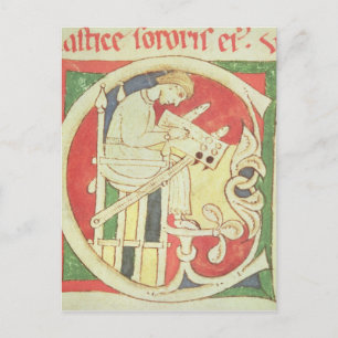 Historisiertes anfängliches 'C', das einen Mönch d Postkarte
