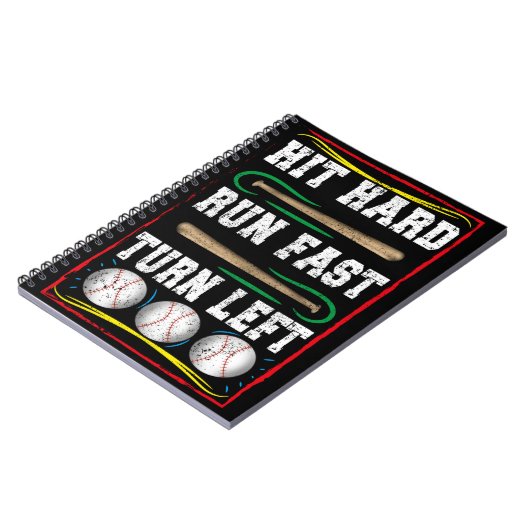 Hit Hard Run Fast Turn Verlassen, Baseball Player Notizblock (Linke Seite)