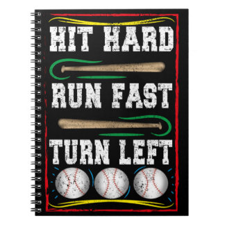 Hit Hard Run Fast Turn Verlassen, Baseball Player Notizblock
