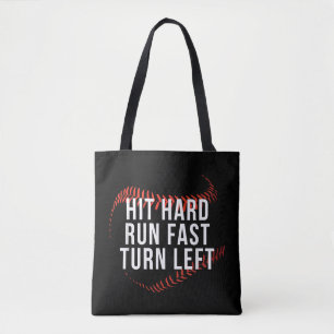 Hit Hard Run Fast Turn Verlassen Funny Baseball Pl Tasche