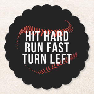 Hit Hard Run Fast Turn Verlassen Funny Baseball Pl Untersetzer