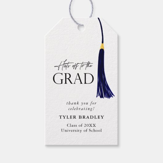 Hit Off To Grad Blue & Gold Tassel Abschluss Geschenkanhänger (Vorderseite)