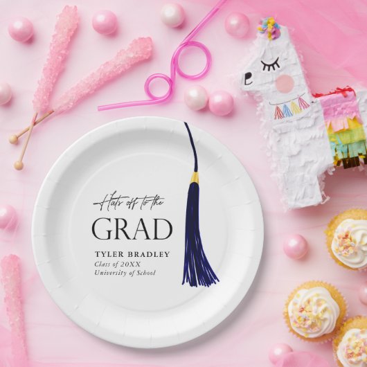 Hit Off To Grad Blue & Gold Tassel Abschluss Pappteller (Party)
