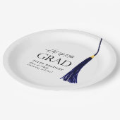 Hit Off To Grad Blue & Gold Tassel Abschluss Pappteller (Schrägansicht)