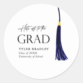 Hit Off To Grad Blue & Gold Tassel Abschluss Runder Aufkleber