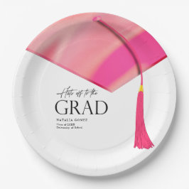 Hit off to Grad Holographic Pink Gold Abschluss Pappteller
