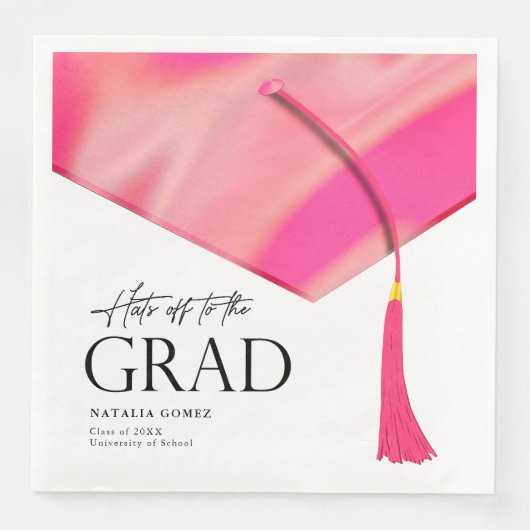 Hit off to Grad Holographic Pink Gold Abschluss Serviette (Vorderseite)