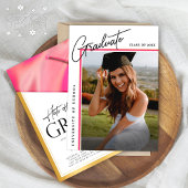 Hit off to Grad Pink & Gold Abschluss Foto Einladung