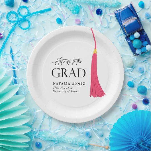 Hit Off to Grad Pink & Gold Tassel Abschluss Pappteller (Party)