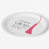 Hit Off to Grad Pink & Gold Tassel Abschluss Pappteller (Schrägansicht)