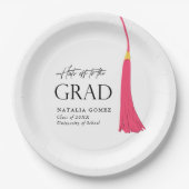 Hit Off to Grad Pink & Gold Tassel Abschluss Pappteller (Vorderseite)