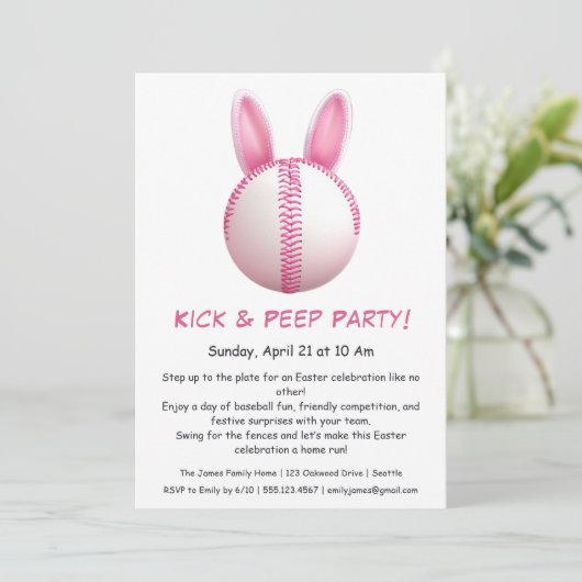 Hit & Peep Party - Einladung Ostern Baseball (Stehend Vorderseite)