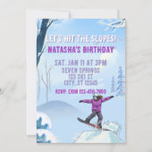 Hit the Slopes, Snowboard Girl Birthday Einladung (Vorderseite)