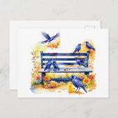 Hitchcock Day Crows on Bench Postkarte (Vorne/Hinten)