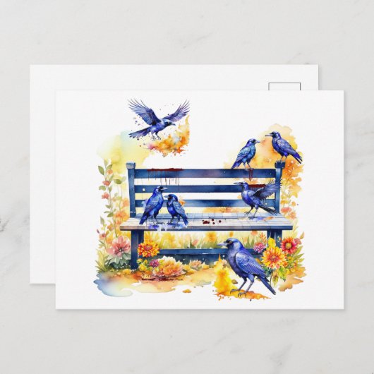 Hitchcock Day Crows on Bench Postkarte (Vorne/Hinten)