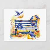 Hitchcock Day Crows on Bench Postkarte (Vorderseite)