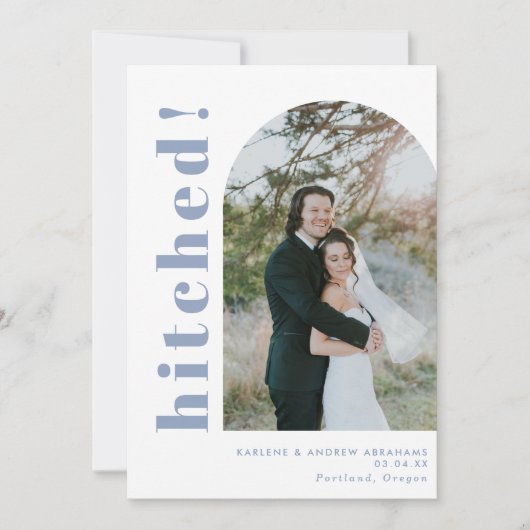 Hitched Arch Foto Dusty Blue Wedding Elopement Ankündigung (Vorderseite)