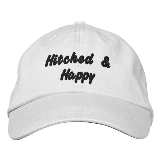 Hitched & Happy for Bride, Bachelorette, Wedding Bestickte Baseballkappe (Vorderseite)