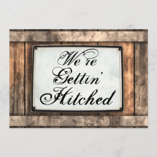 Hitched Rustic Wood Wedding Einladungen