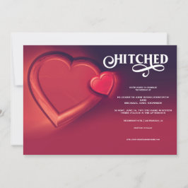 Hitched, Two Hearts Red Wedding Einladung