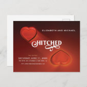 Hitched, Two Hearts Save the Date Postcard Einladungspostkarte (Vorne/Hinten)
