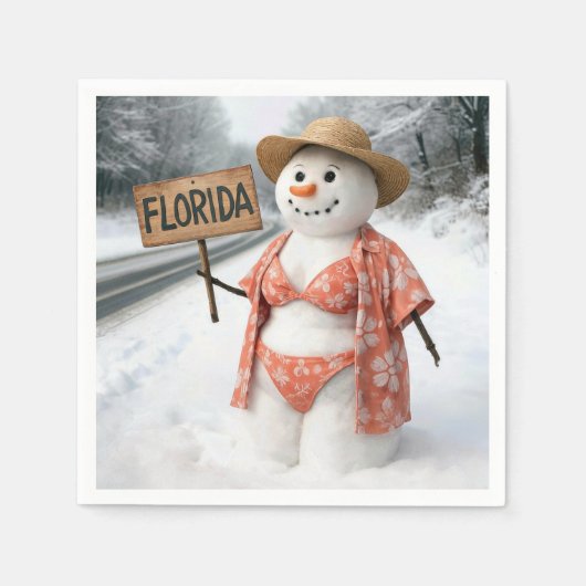 Hitchhiking Lady Snowman With Florida Sign Serviette (Vorderseite)