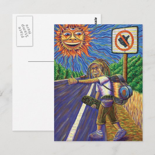 Hitchiking Hobo Postkarte (Vorne/Hinten)