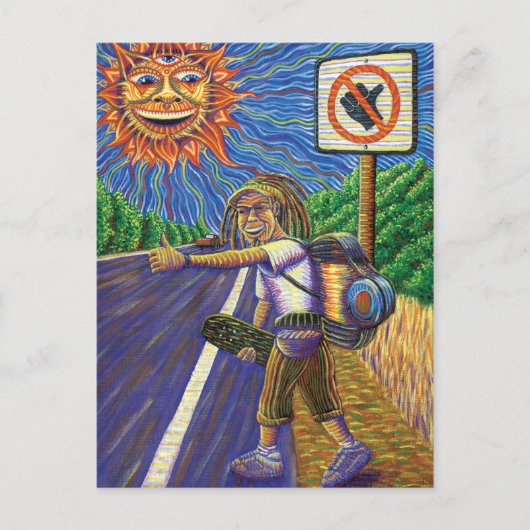 Hitchiking Hobo Postkarte (Vorderseite)