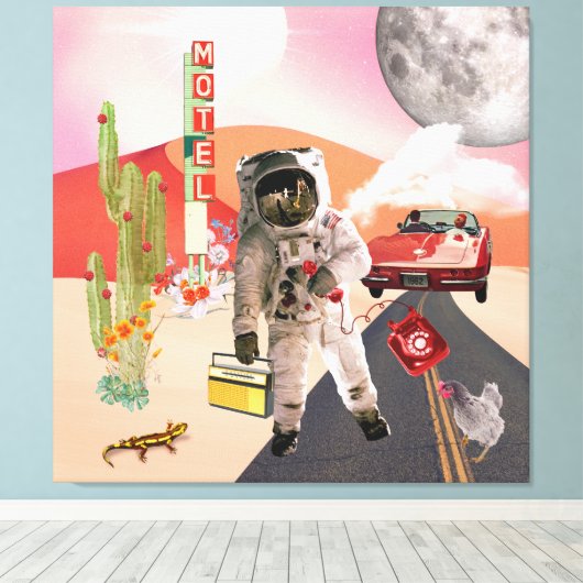 Hitchwandern Astronauten Surreal Collage Canvas Pr Leinwanddruck (Insitu (Holzboden))
