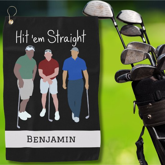 Hit'em Straight Black Personalisiert Golfhandtuch