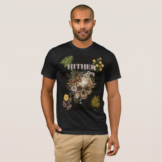 Hither Skull & Flowers Tee – Gothic Floral Art (Vorne ganz)