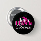 Hitzewallung-Diva-Logo für dunkles Bkg Button (Vorne & Hinten)