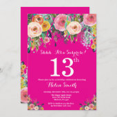 Hitzewallungen Blumenüberraschung am 13. Geburtsta Einladung (Vorne/Hinten)