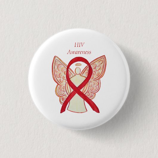 HIV Awareness Ribbon Angel Custom Art Button (Vorderseite)