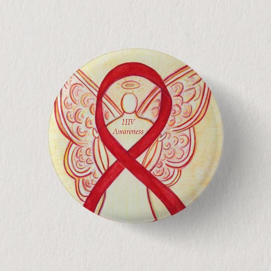 HIV Awareness Ribbon Angel Custom Art Button (Vorderseite)