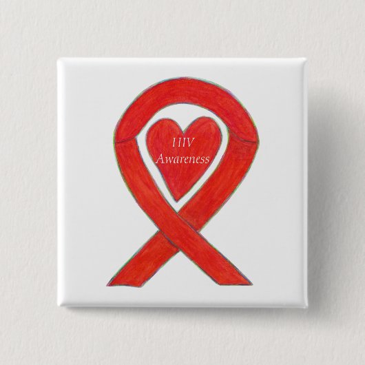 HIV-Bewusstsein Herz Ribbon Custom Art Button (Vorderseite)