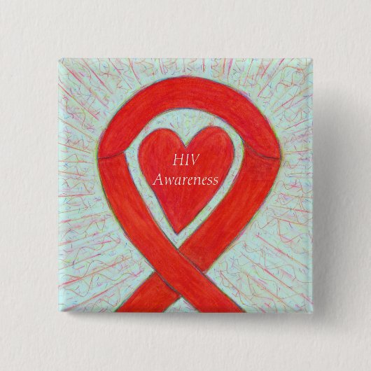 HIV-Bewusstsein Herz Ribbon Custom Art Button (Vorderseite)