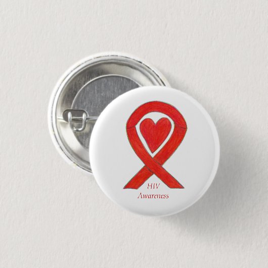 HIV-Bewusstsein Herz Ribbon Custom Art Button (Vorne & Hinten)