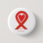 HIV-Bewusstsein Herz Ribbon Custom Art Button (Vorderseite)