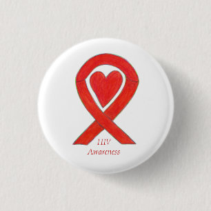 HIV-Bewusstsein Herz Ribbon Custom Art Button