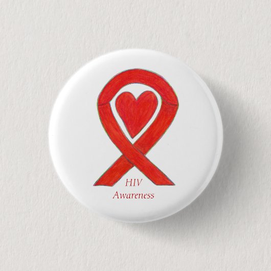 HIV-Bewusstsein Herz Ribbon Custom Art Button (Vorderseite)