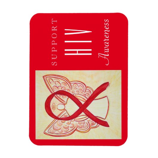 HIV Red Awareness Ribbon Angel Custom Gift Magnet (Vertikal)