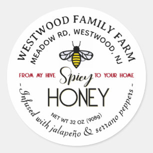 HIVE to ZUHAUSE Hot Honey Label Bee Spicy Jalapeño Runder Aufkleber