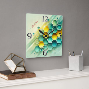 HiveTime benutzerdefinierbares Hexagon-Design Ac Quadratische Wanduhr