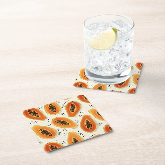 Hiya Papaya Pattern Rechteckiger Pappuntersetzer (Vor Ort)