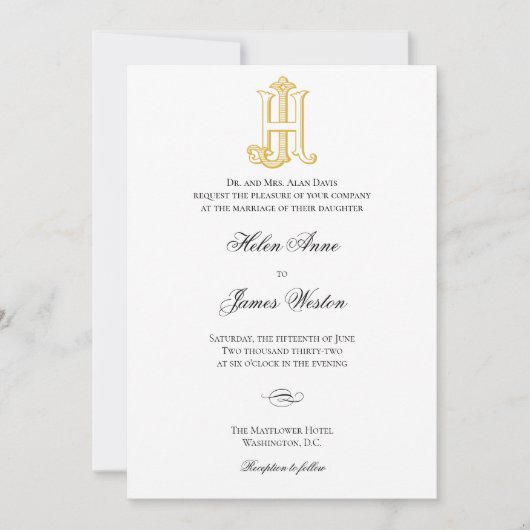 HJ-Monogramm- oder JH-Monogramm-Hochzeitseinladung Einladung (Vorderseite)