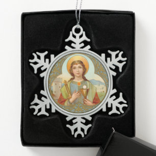 Hl. Barbara von Nikomedien (BK 001) Schneeflocken Zinn-Ornament