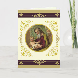 Hl. Joseph & Jesuskind Dekorativ Gold Karte