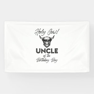 Hl. Kuh Onkel des Geburt Boy Highland Cow 1 Banner